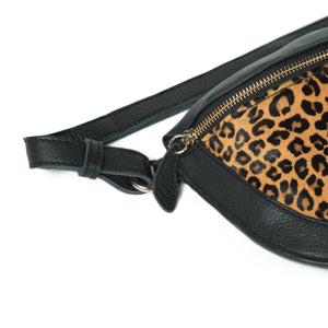 
                  
                    Load image into Gallery viewer, LIBERTY LUXE Crossbody Bag in Black Leather with Leopard
                  
                