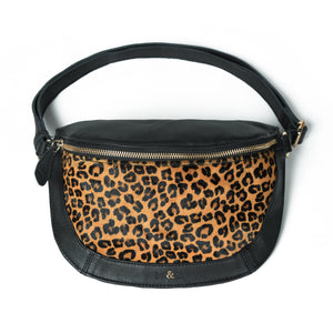 
                  
                    Load image into Gallery viewer, LIBERTY LUXE Crossbody Bag in Black Leather with Leopard
                  
                