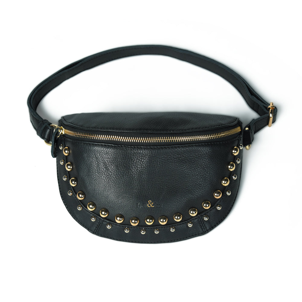 
                  
                    Load image into Gallery viewer, LIBERTY STUD Crossbody Bag in Black Leather with Gold Studs
                  
                