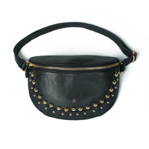 
                  
                    Load image into Gallery viewer, LIBERTY STUD Crossbody Bag in Black Leather with Gold Studs
                  
                