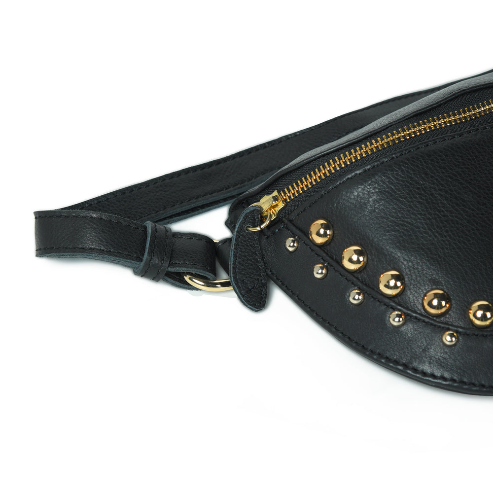 
                  
                    Load image into Gallery viewer, LIBERTY STUD Crossbody Bag in Black Leather with Gold Studs
                  
                