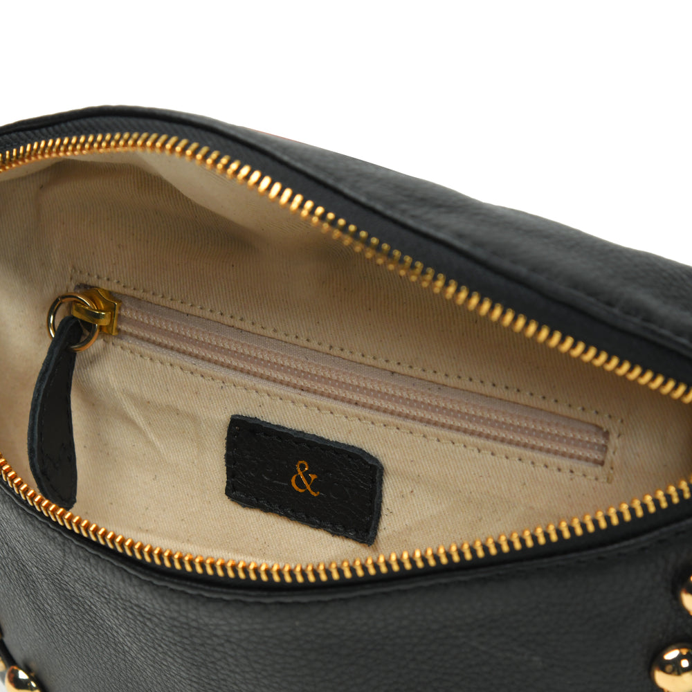 
                  
                    Load image into Gallery viewer, LIBERTY STUD Crossbody Bag in Black Leather with Gold Studs
                  
                