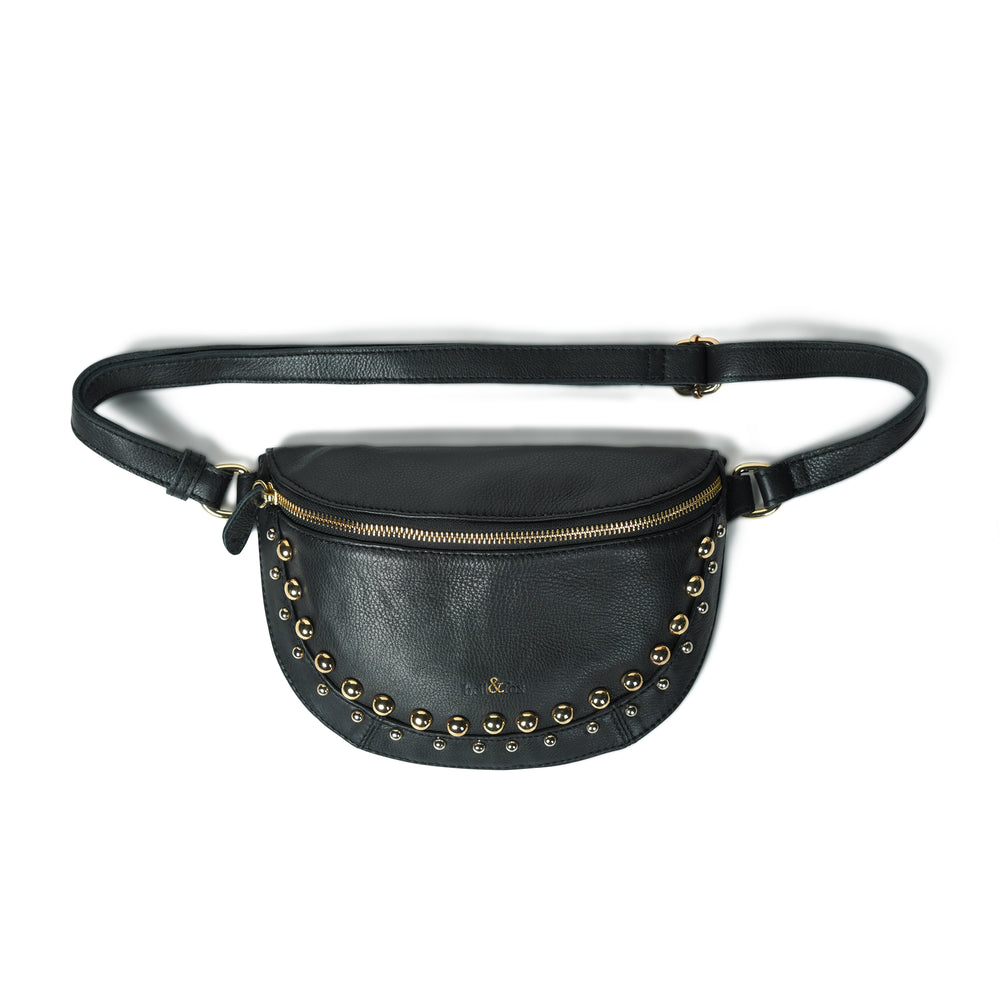 LIBERTY STUD Crossbody Bag in Black Leather with Gold Studs