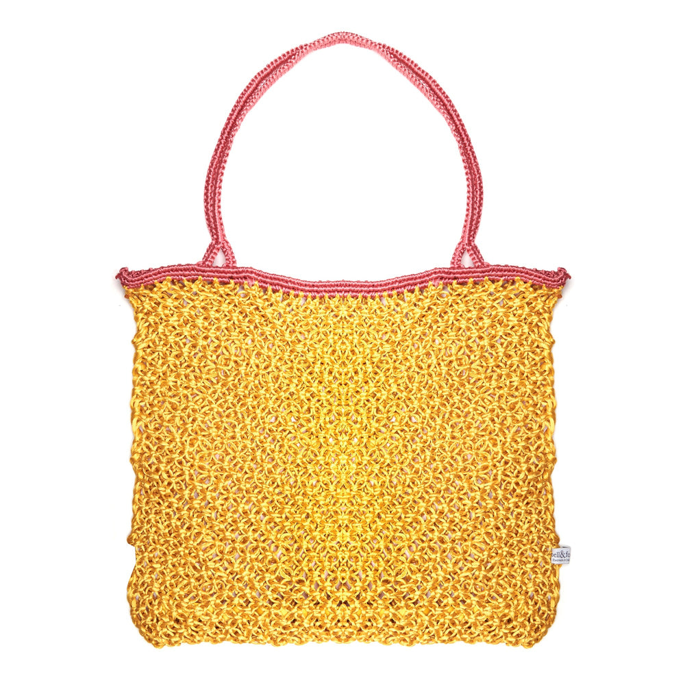 MISHA Hand Woven Macrame Bag - Ochre & Pink