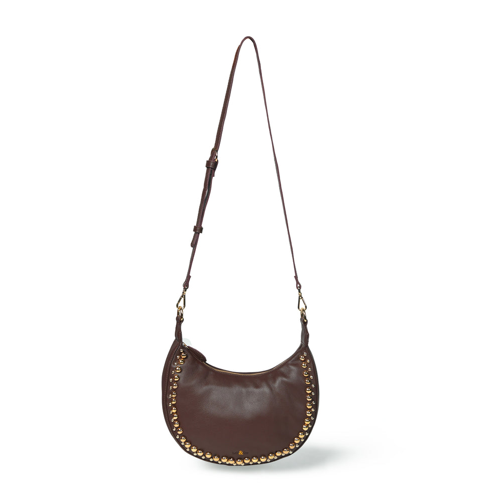 
                  
                    Load image into Gallery viewer, ROBYN Studded Crossbody Bag - Chocolate Brown Leather
                  
                