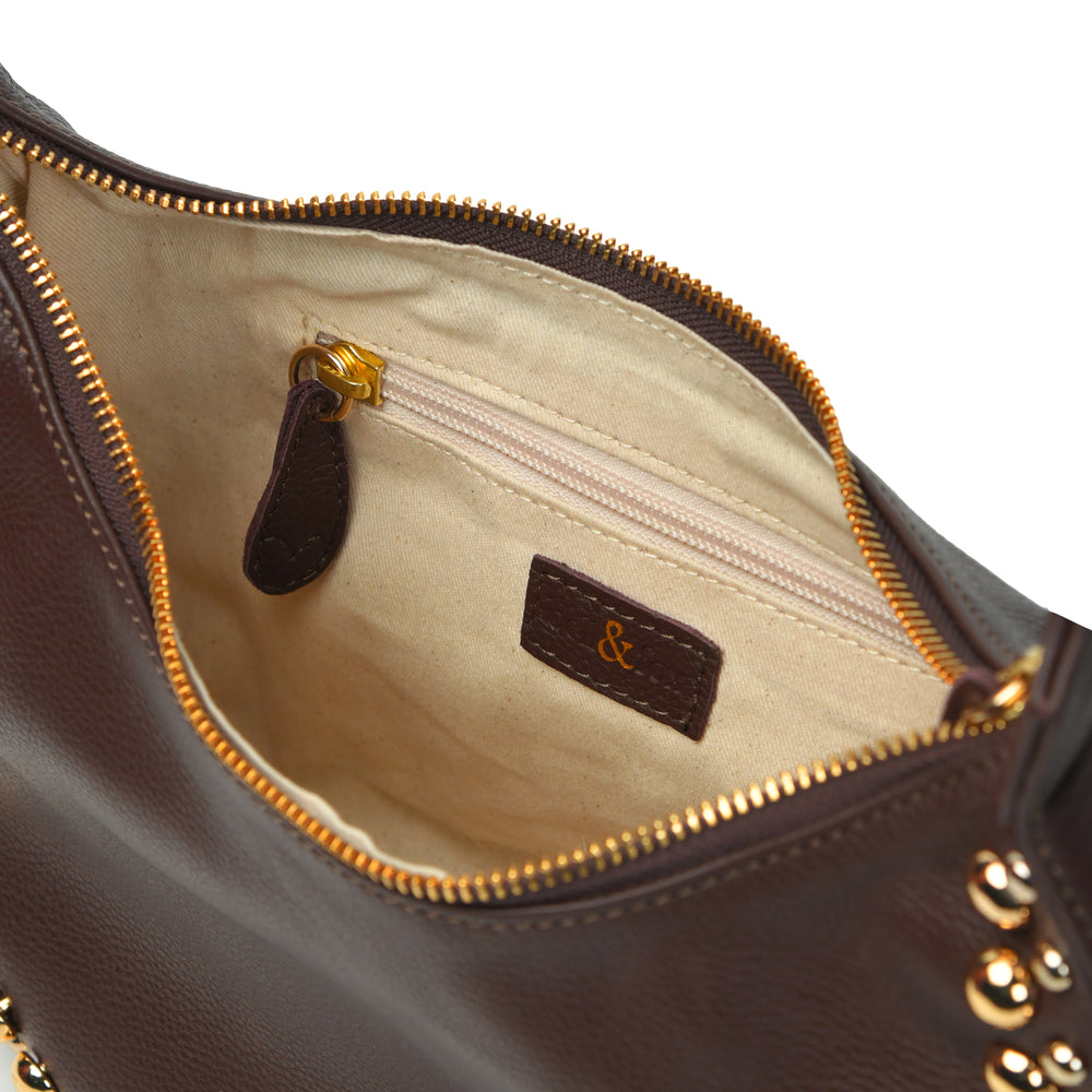 
                  
                    Load image into Gallery viewer, ROBYN Studded Crossbody Bag - Chocolate Brown Leather
                  
                