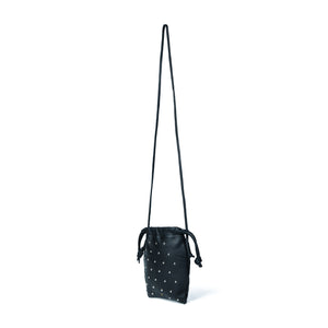 
                  
                    Load image into Gallery viewer, WILLOW STUD Drawstring Crossbody Bag in Black Leather with Silver Studs
                  
                