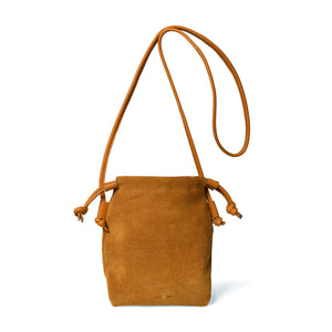 
                  
                    Load image into Gallery viewer, WILLOW Drawstring Crossbody Bag in Tan Suede
                  
                