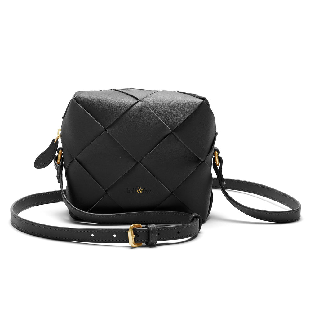 ASHA Hand Woven Crossbody Bag in Black Leather