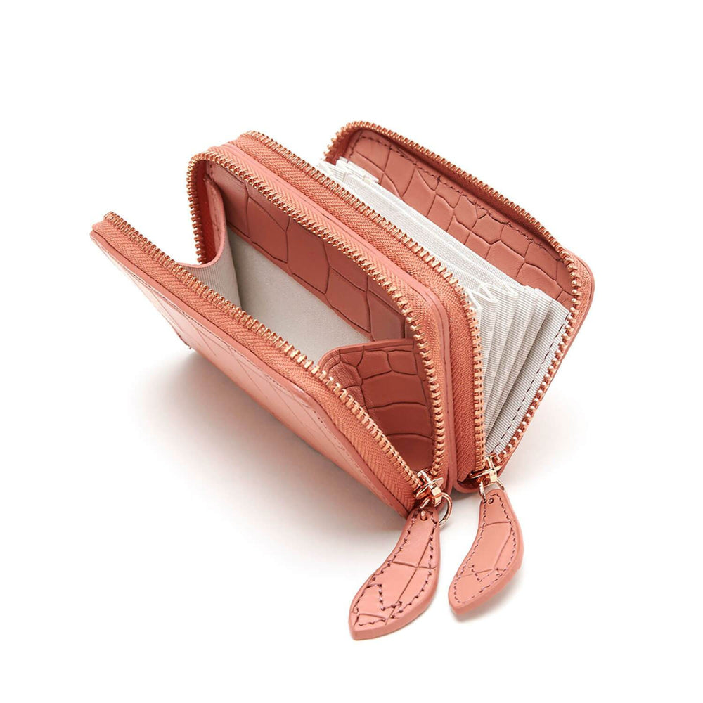terracotta pink croc embossed leather mini purse