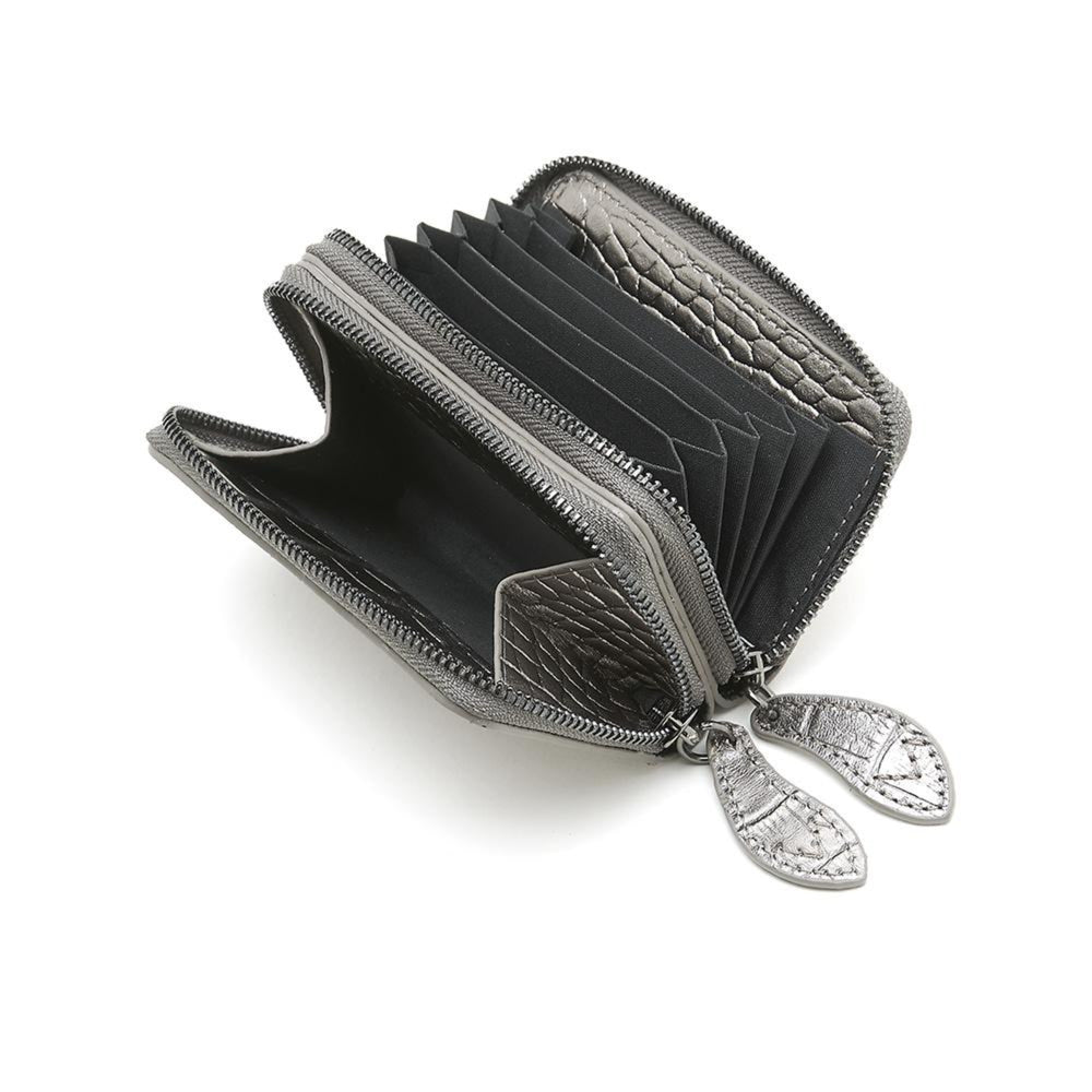 
                  
                    Load image into Gallery viewer, ava mini double zip leather purse pewter metallic croc 
                  
                