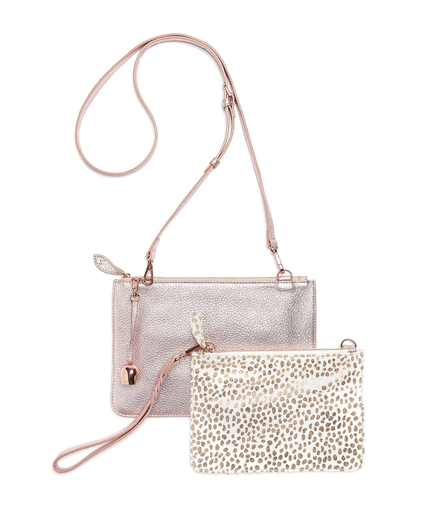 KATI Double Cross Body Bag - Rose Gold & White 'Pony'