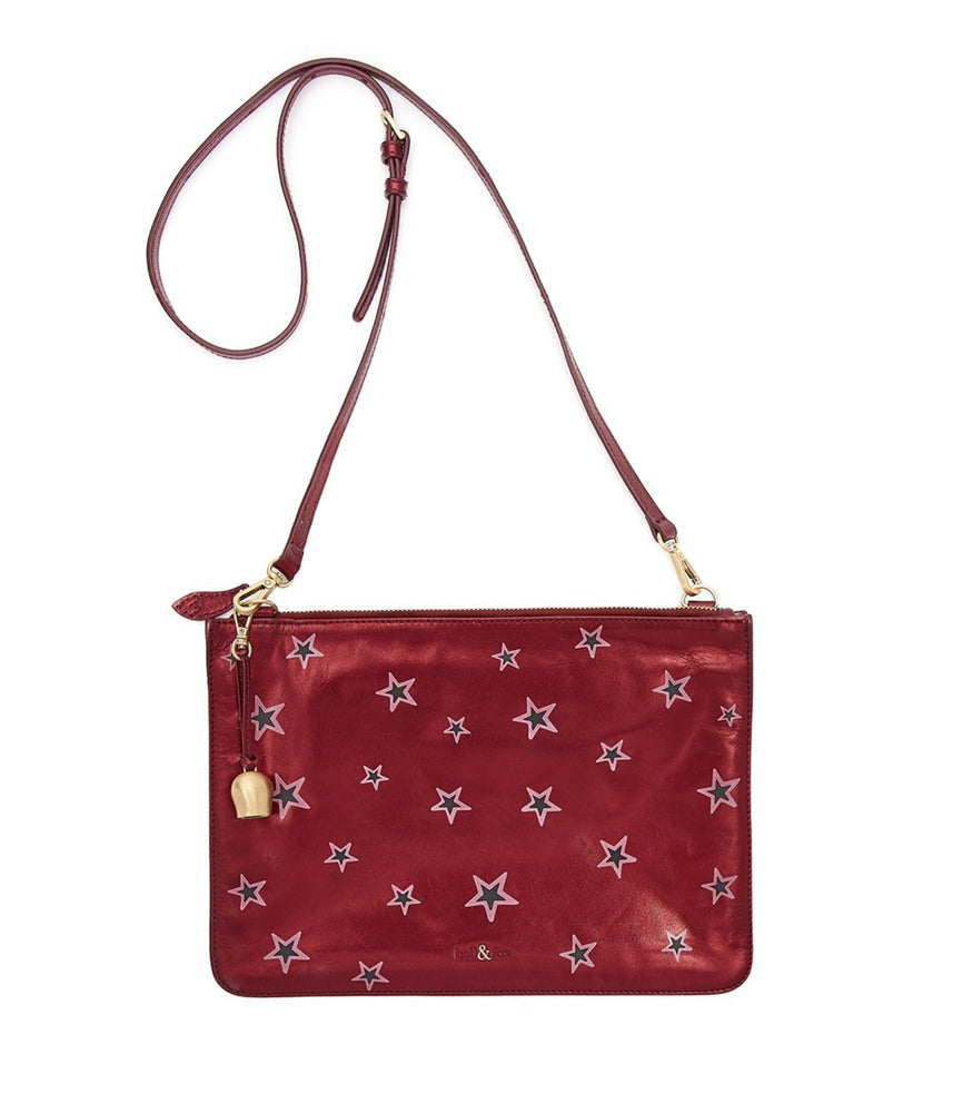 GIA Cross Body Bag / Oversize Clutch - Cherry Red Star Print