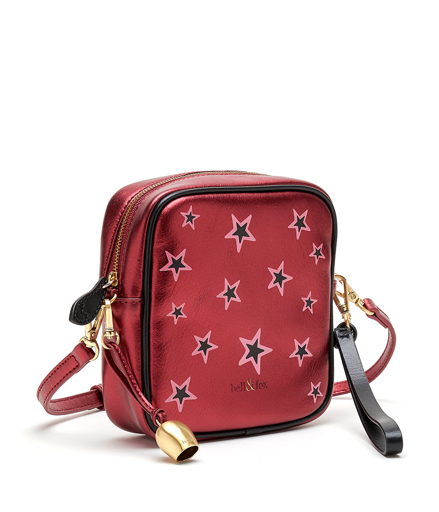 
                  
                    Load image into Gallery viewer, MARLO Mini Cross Body Bag / Wristlet Clutch - Cherry Red Star Print
                  
                