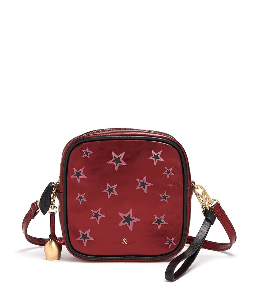 MARLO Mini Cross Body Bag / Wristlet Clutch - Cherry Red Star Print