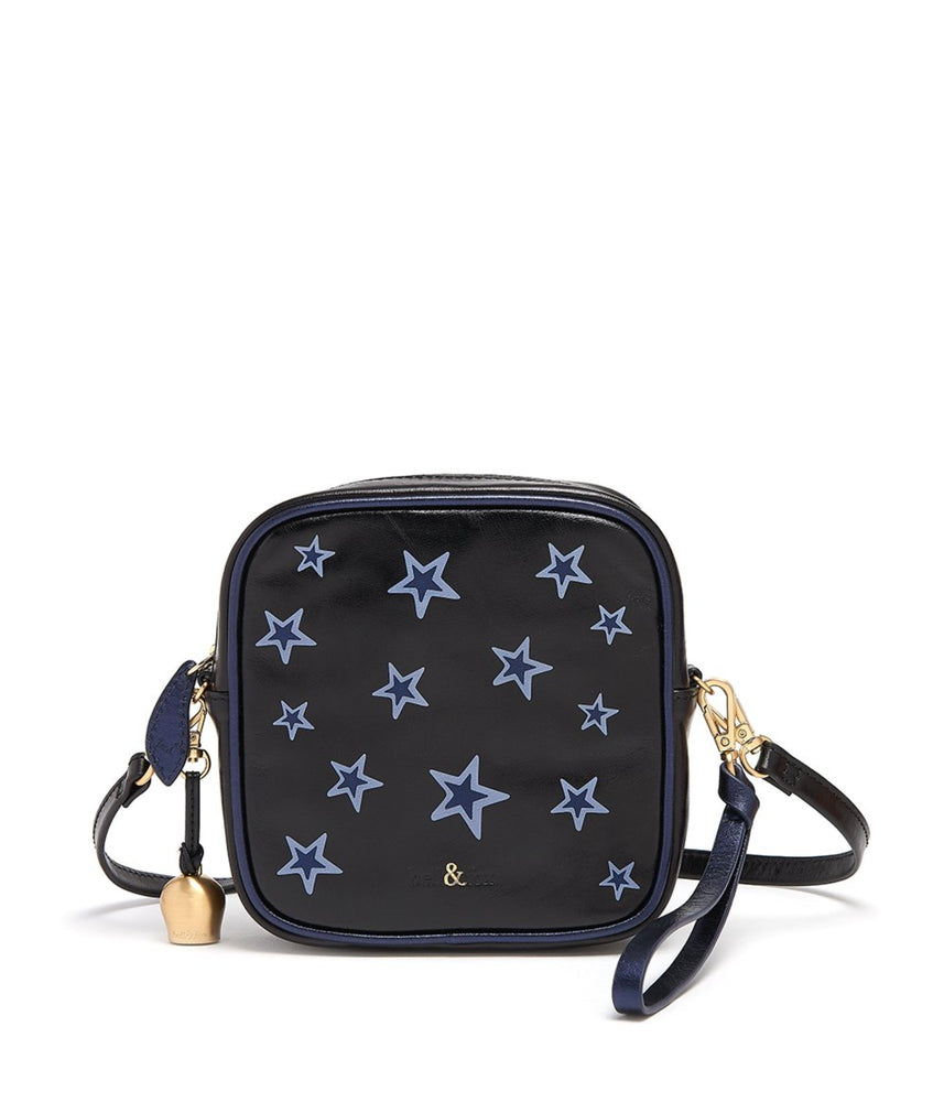 black star printed leather crossbody bag
