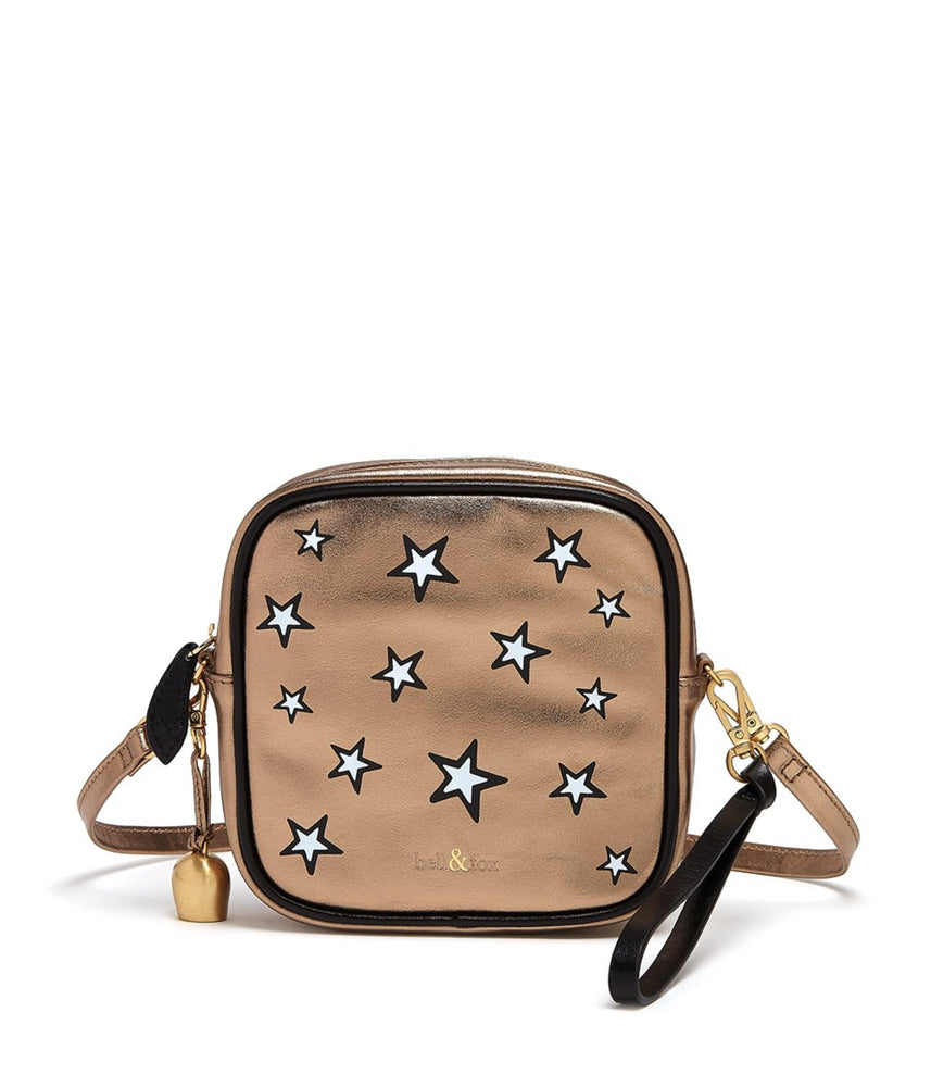 MARLO Mini Cross Body Bag / Wristlet Clutch - Gold Star Print
