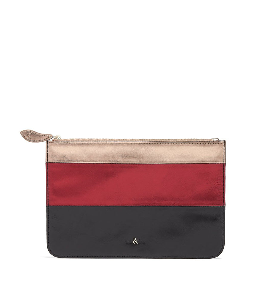 LANA Clutch Bag - Black, Gold and Red Metallic Leather Mix