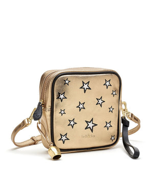 
                  
                    Load image into Gallery viewer, gold metallic leather star printed leather square crossbody bag
                  
                