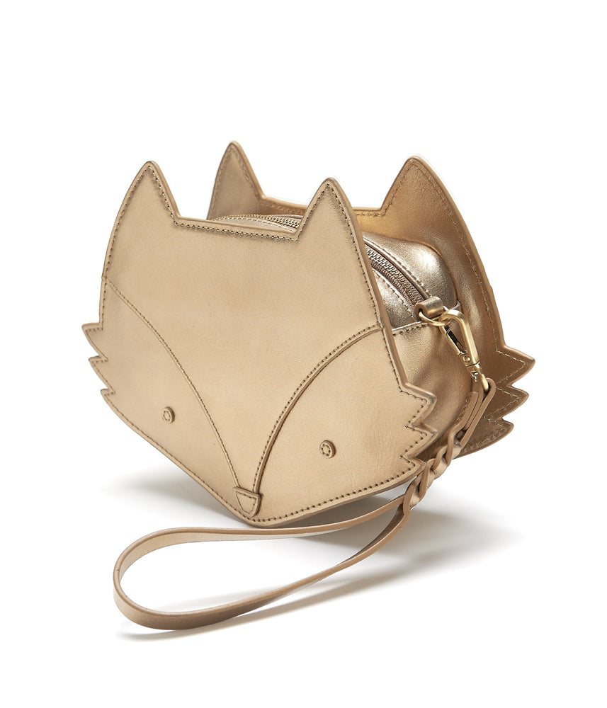 gold leather fox crossbody bag