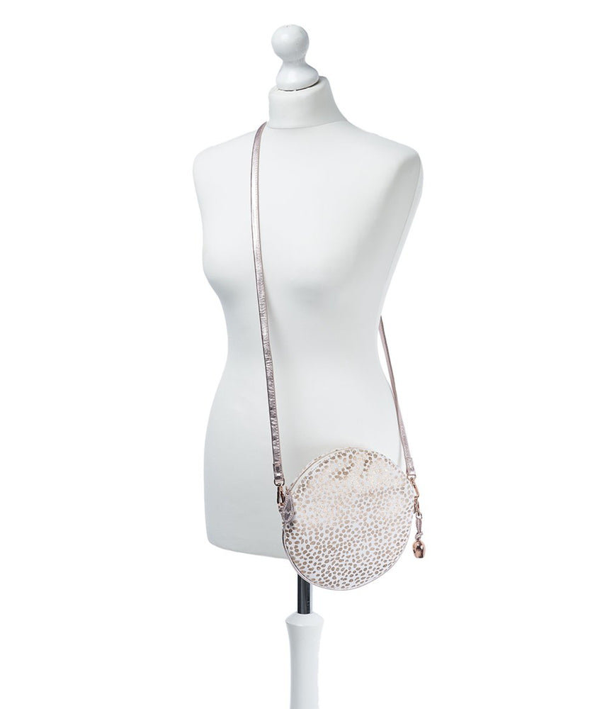 
                  
                    Load image into Gallery viewer, LUNA Cross Body / Wristlet Clutch Bag - White and Rose Gold &amp;#39;Pony&amp;#39;
                  
                