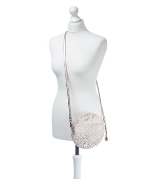 
                  
                    Load image into Gallery viewer, LUNA Cross Body / Wristlet Clutch Bag - White and Rose Gold &amp;#39;Pony&amp;#39;
                  
                