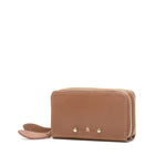 tan leather mini purse with stud detail