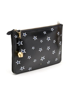 
                  
                    Load image into Gallery viewer, black star print leather oversize clutch iPad case
                  
                