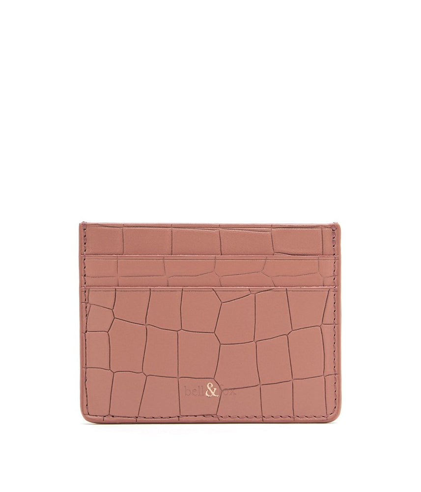 terracotta pink croc embossed leather card holder