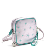 lavender lilac metallic leather star printed leather square crossbody bag