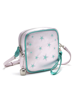 
                  
                    Load image into Gallery viewer, lavender lilac metallic leather star printed leather square crossbody bag
                  
                