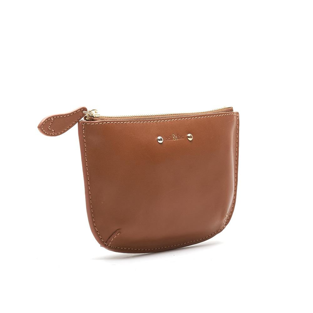 tan leather mini pouch purse with stud detailing
