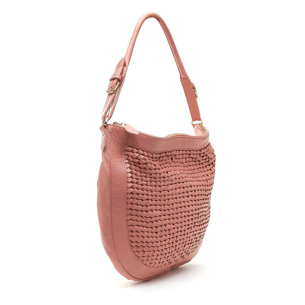 hand woven hobo crossbody bag in terracotta pink leather