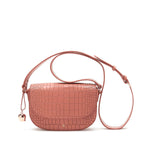 terracotta pink croc leather saddle bag
