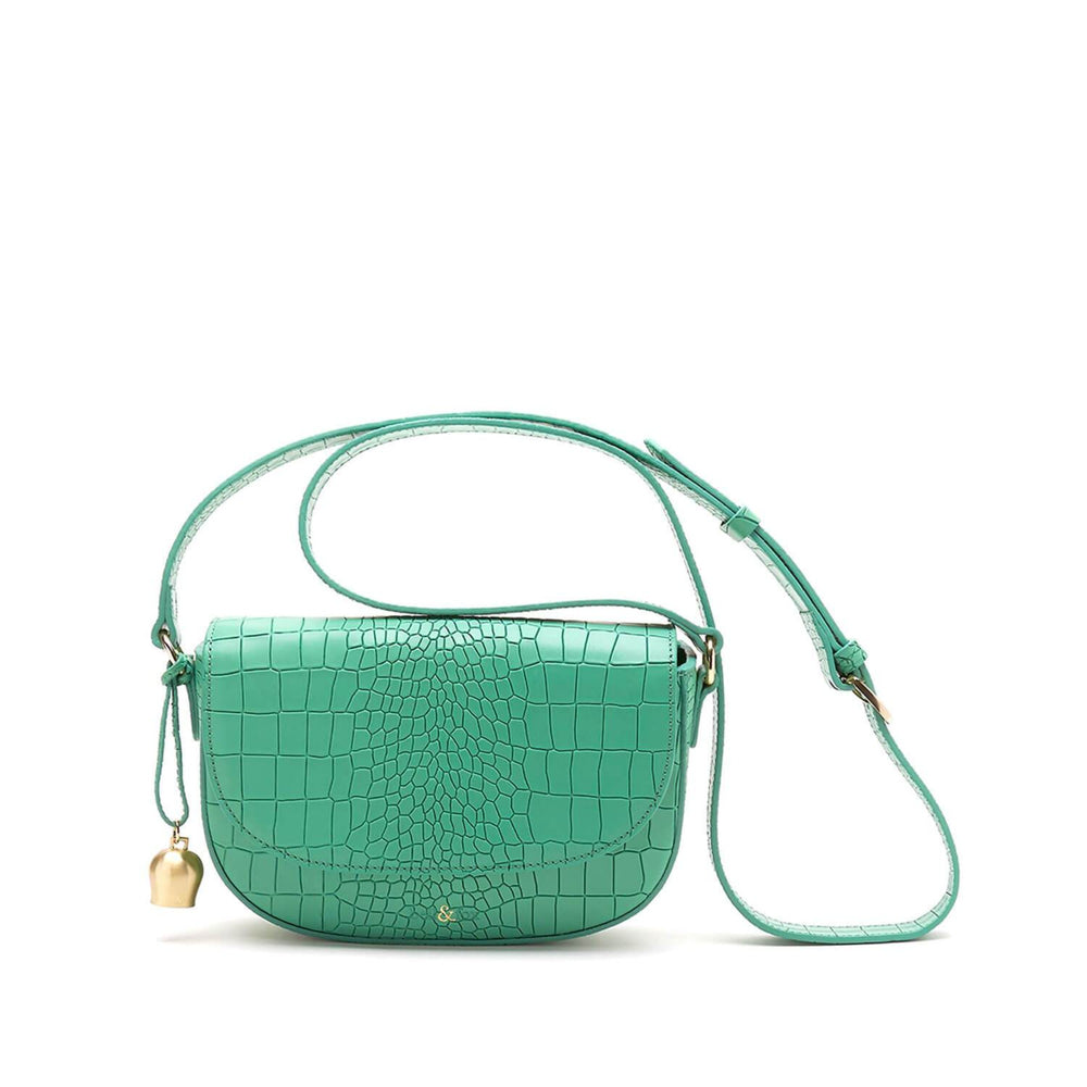 mint green croc leather mini saddle bag
