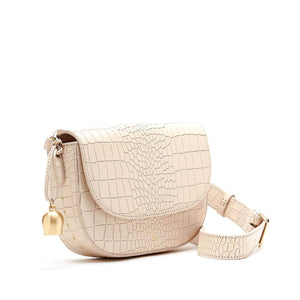 
                  
                    Load image into Gallery viewer, cream croc leather mini saddle cross body bag
                  
                