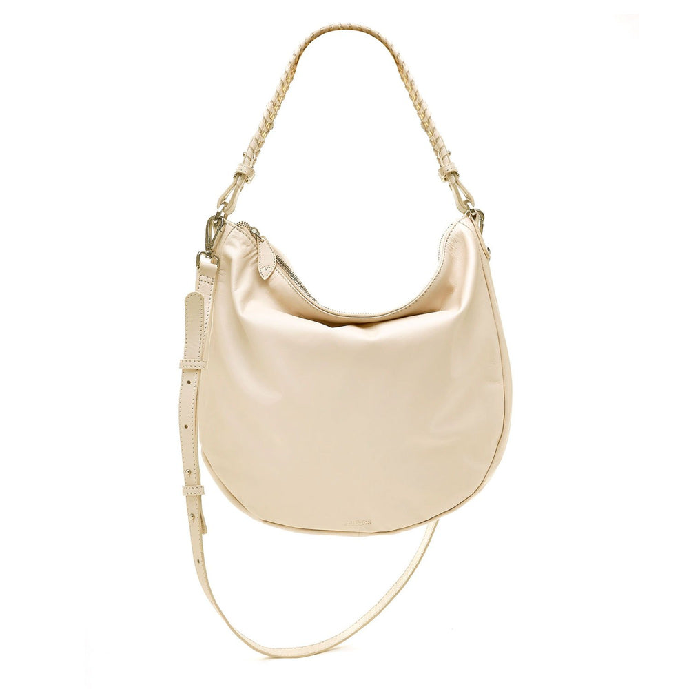 powder leather hobo crossbody with woven strap