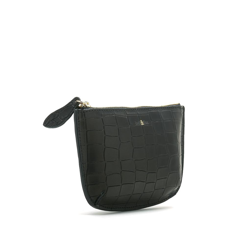 MINI POUCH purse in black CROC embossed leather