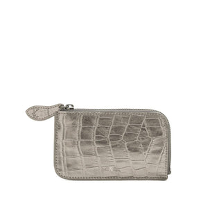 
                  
                    Load image into Gallery viewer, credit card purse pewter metallic croc
                  
                