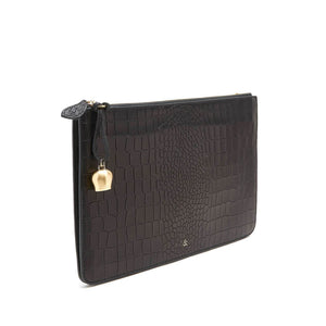 
                  
                    Load image into Gallery viewer, black croc embossed leather oversize clutch iPad case
                  
                
