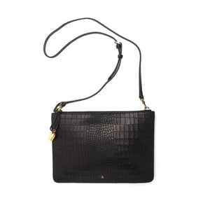
                  
                    Load image into Gallery viewer, black croc embossed oversize clutch cross body iPad case
                  
                