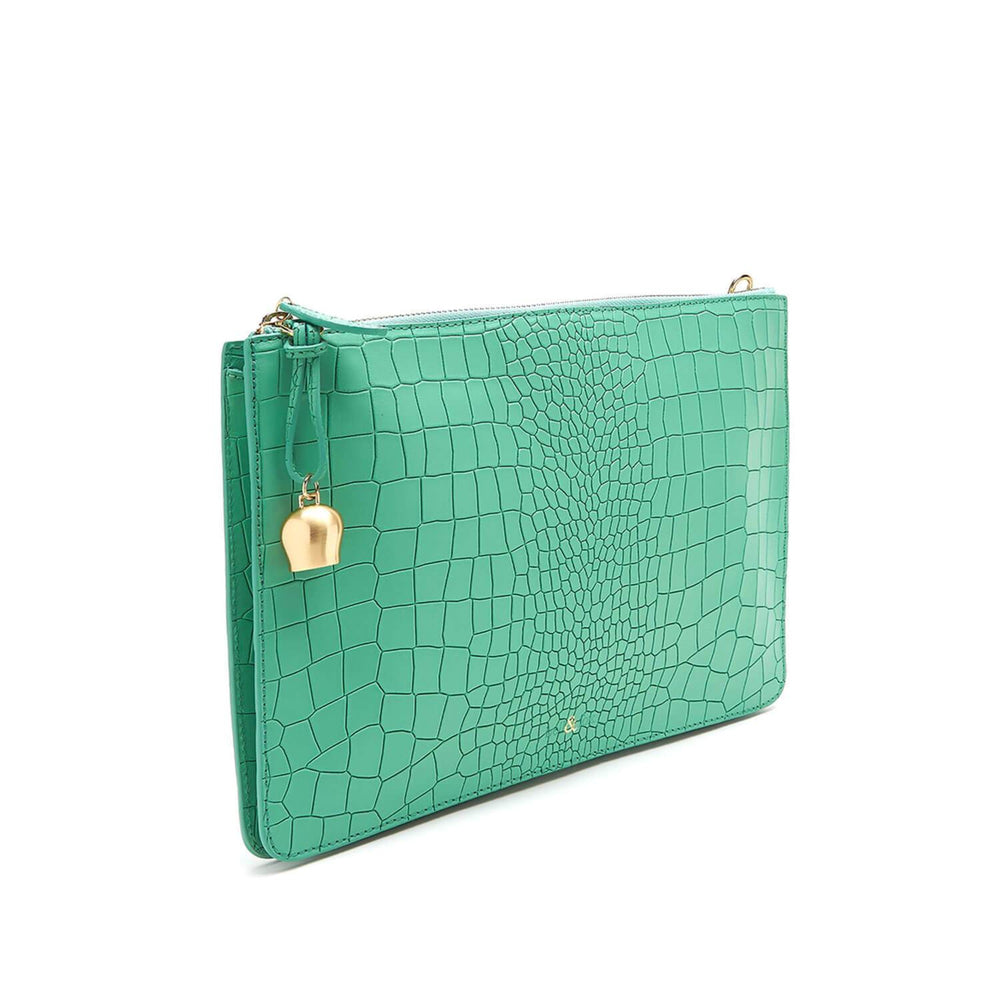 
                  
                    Load image into Gallery viewer, mint green croc leather oversize clutch iPad case
                  
                