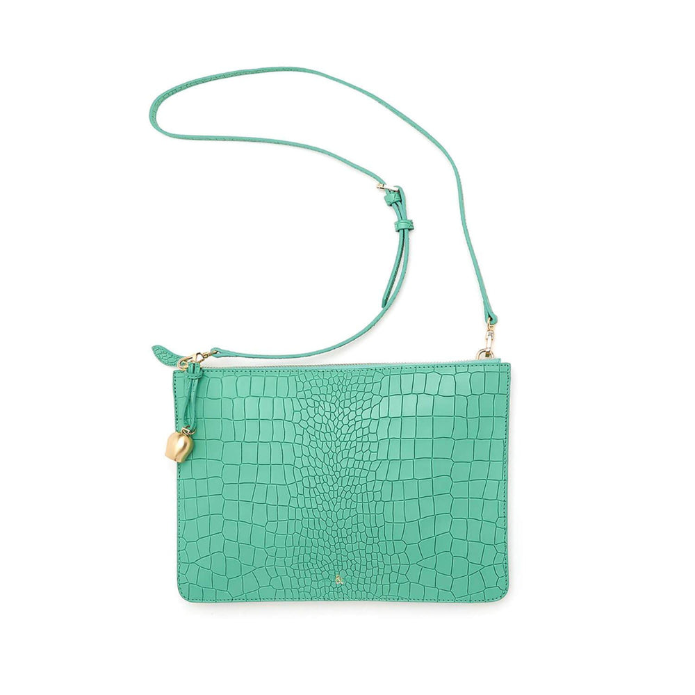 mint croc leather cross body handbag