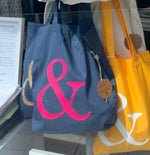 ampersand denim blue recycled fabric tote bag