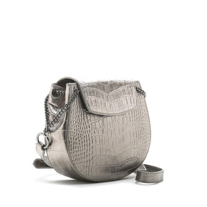 
                  
                    Load image into Gallery viewer, METALLIC LEATHER CHAIN SADDLE SHOULDER BAG
                  
                