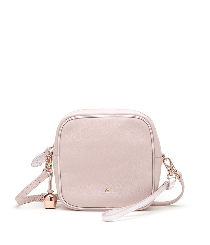 rose pink leather mini crossbody handbag