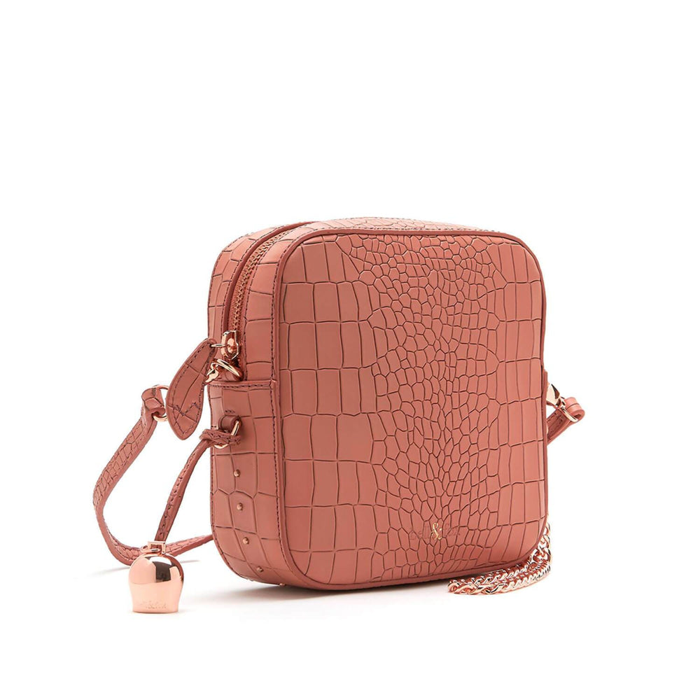 terracotta pink croc leather mini crossbody clutch handbag