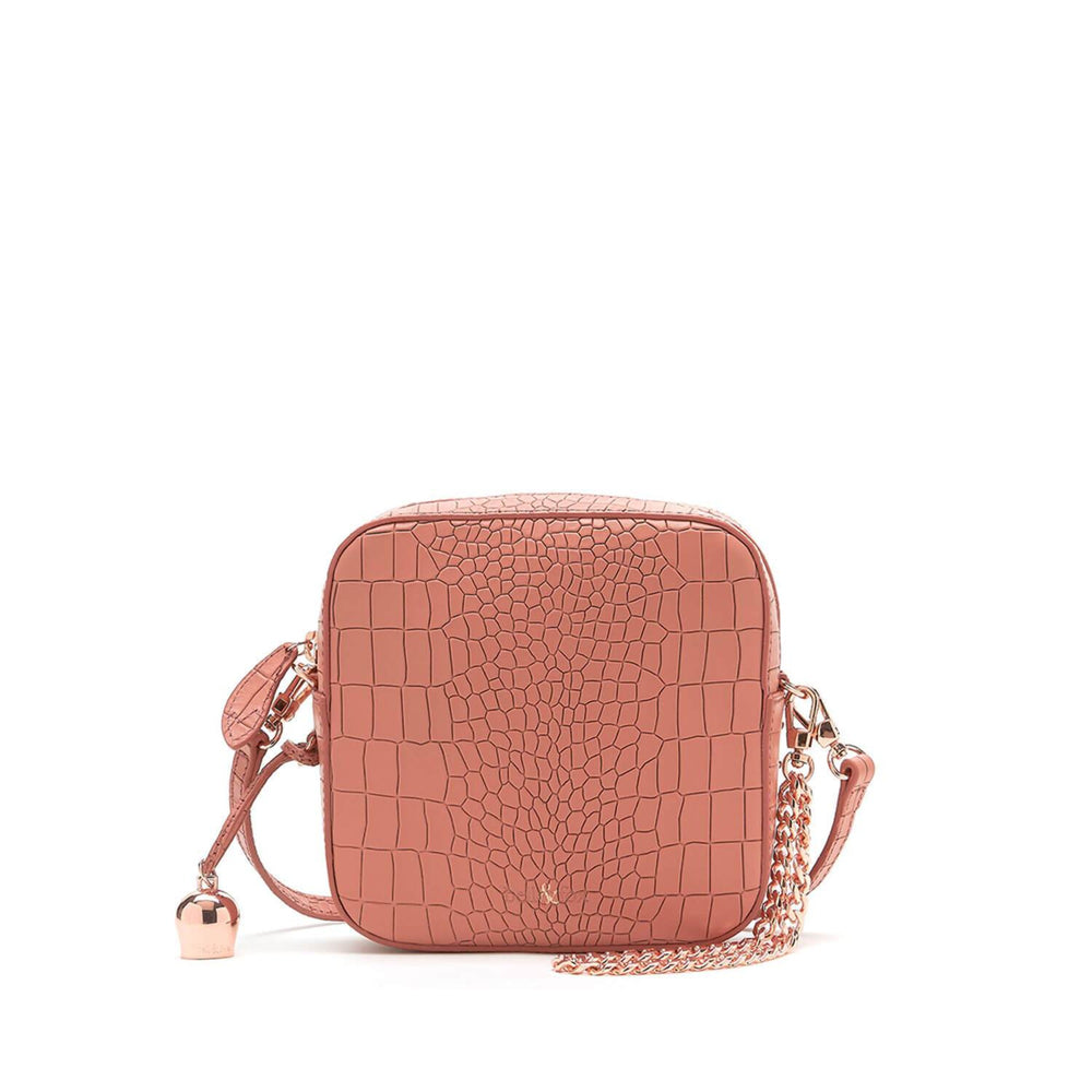 terracotta pink croc leather mini crossbody handbag