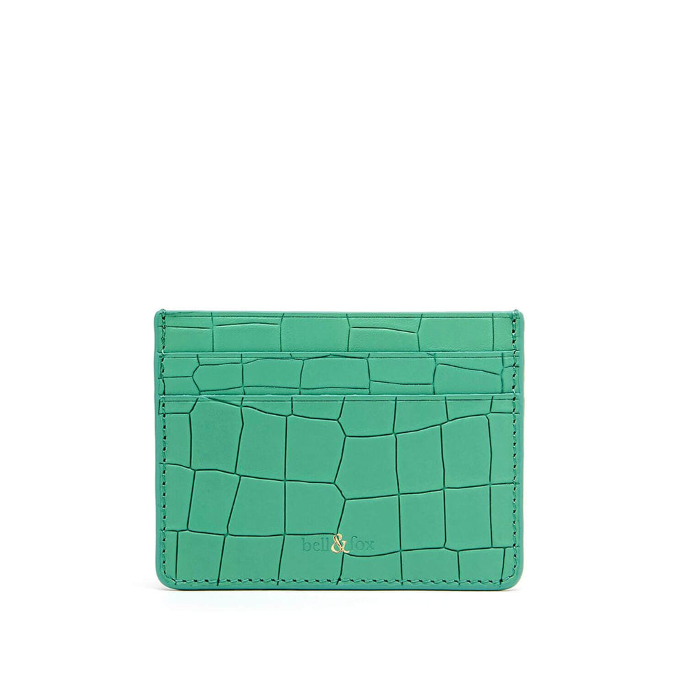 mint green croc embossed leather card holder