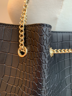
                  
                    Load image into Gallery viewer, ENYA Chain Detail Tote - Black Croc
                  
                